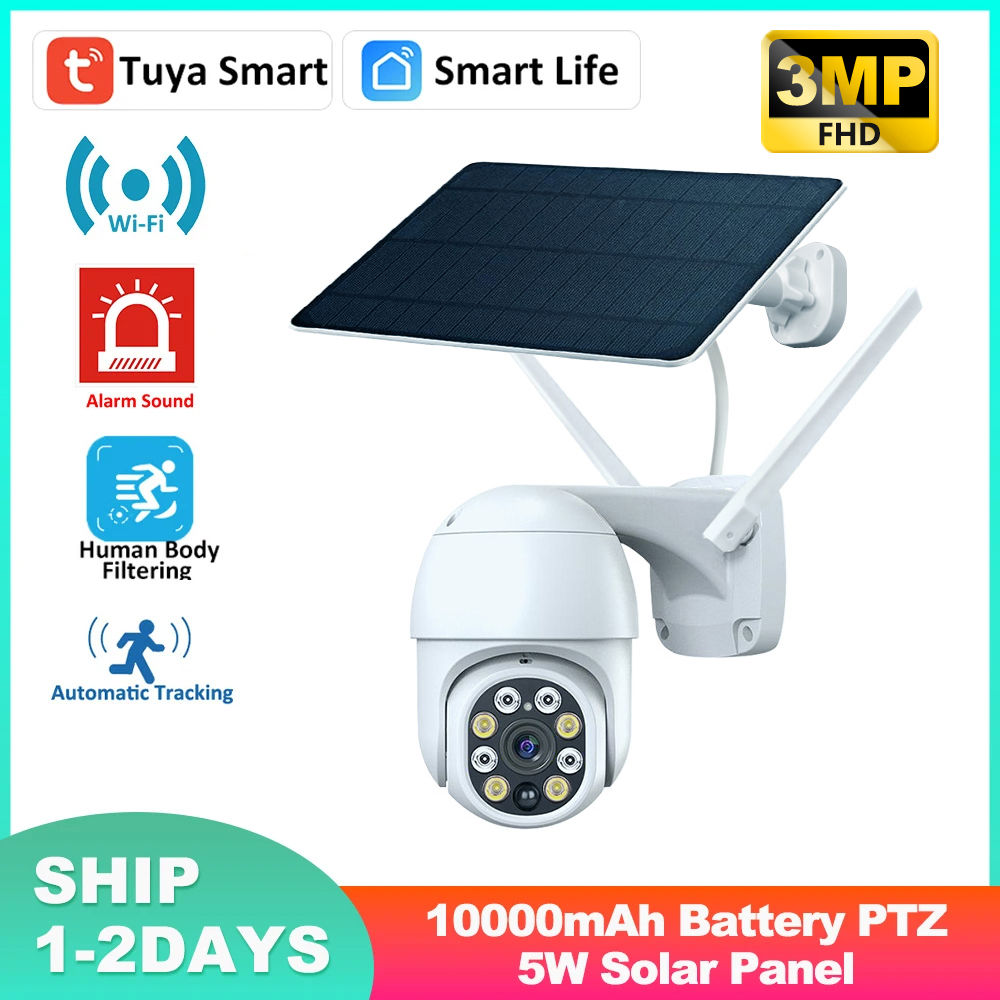 Tuya Smart 5W Solar 10000mAh Battery 3MP Patrol Human Body Filtering Wireless PT