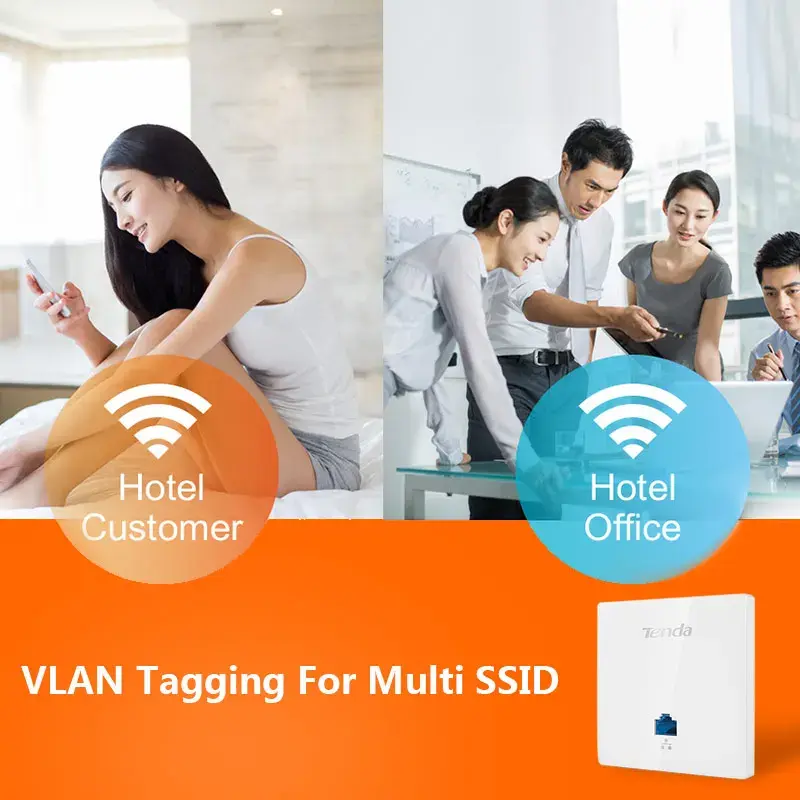 Thumbnail: Tenda W6-S N300 in-wall Wireless Access Point,300Mbps Indoor Wall WiFi AP, Clien