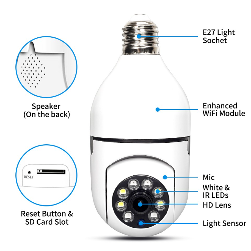Miniatura: Câmera wifi ip sem fio giratória 360 com encaixe lampada bocal rosca yoosee/V3