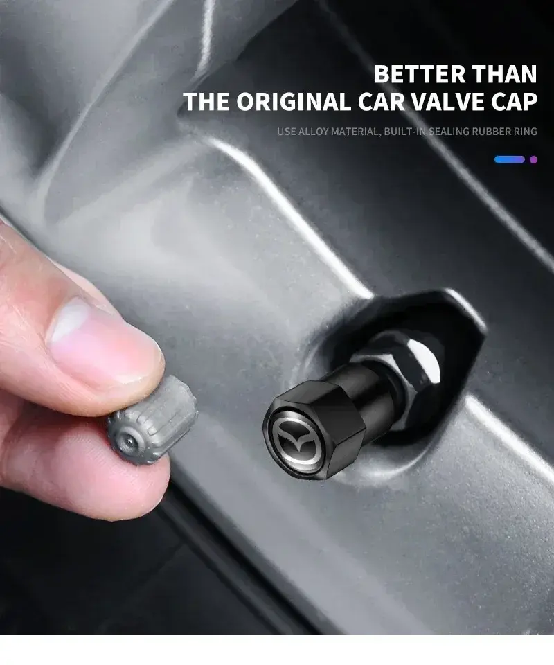 Miniatura: Car Wheel Tire Valve Stems Cap With Keychain Keyring Badge For Mazda 3 5 CX-3 CX