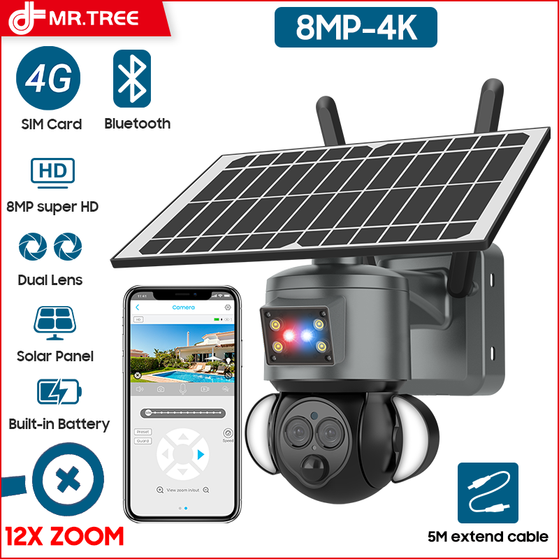 Thumbnail: 4K 8MP 4G SIM Solar Camera 12X Zoom Dual Lens Recording Humanoid Tracking Outdoo