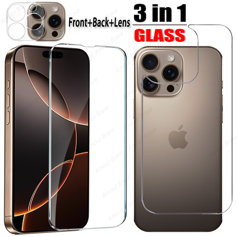 Miniatura: 3IN1 Front+Back+Lens Screen Protector For iPhone 16 Pro Max 16 Plus Tempered Gla