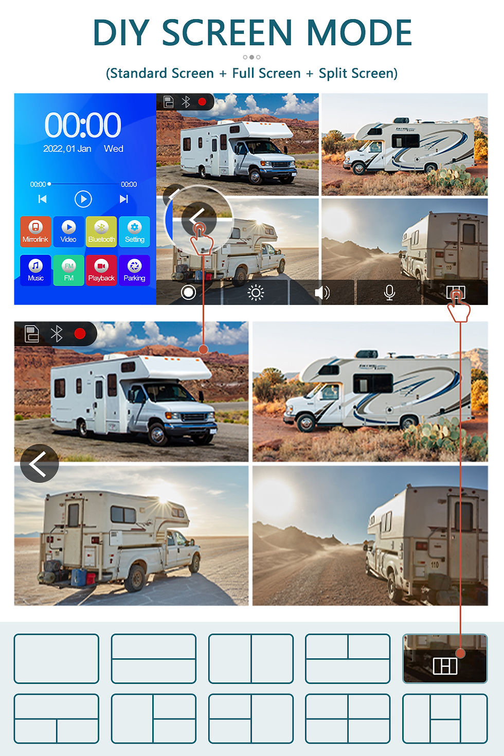 Thumbnail: 10.36 Inch Touch Screen Truck Monitor Kit 4CH Surveillance Camera AHD 1080P Nigh