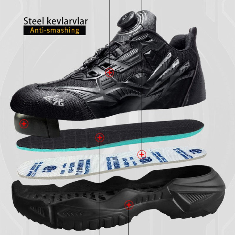 Thumbnail: Rotary Buckle Work Sneakers Protective Shoes Lightweight Puncture-Proof Anti-sma