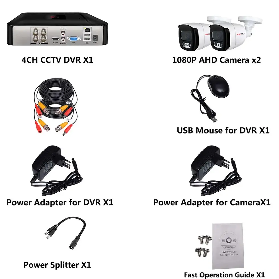 4CH DVR CCTV Security Cameras System 2PCS Bullet 1080P 2MP Full HD Color Night