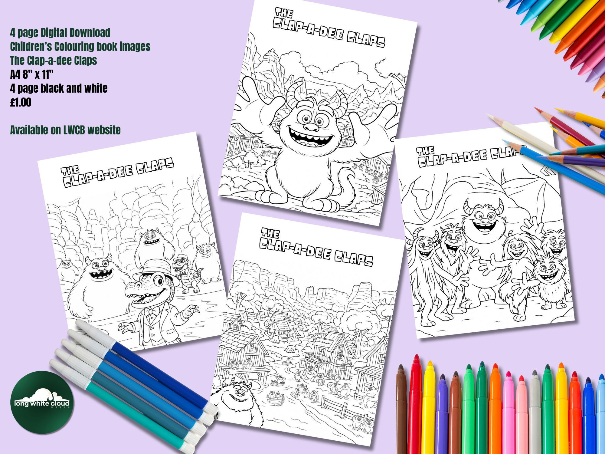 Digital Download Colouring Book images - The Clap-a-dee Claps