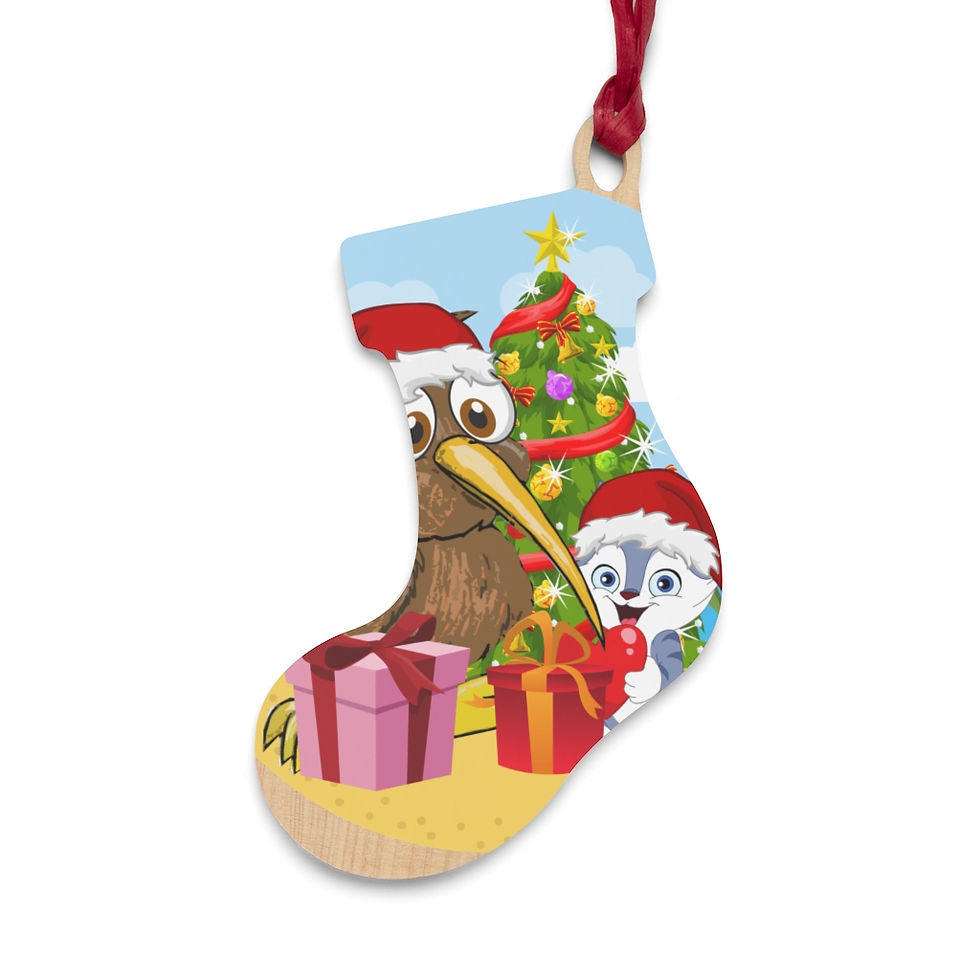 Thumbnail: Kiwi and his Cat - Wooden Christmas Ornaments