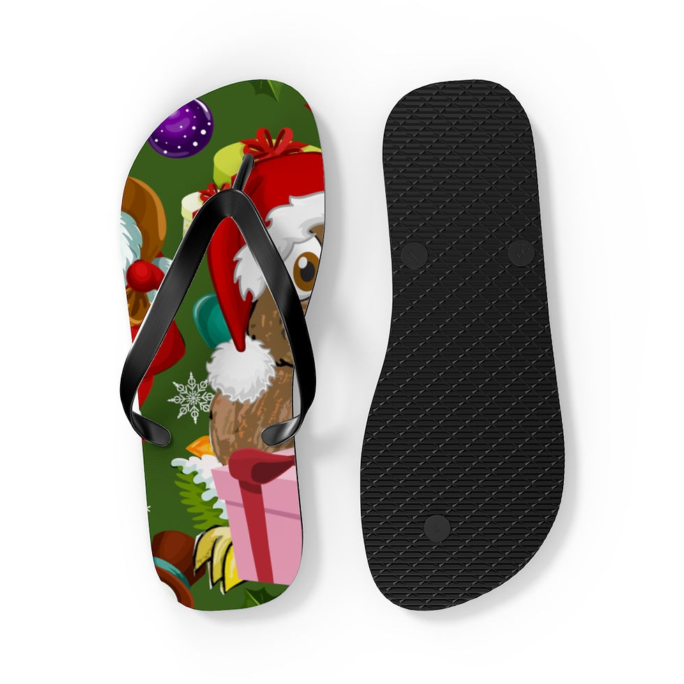 Thumbnail: Kiwi and his Cat Christmas Flip Flops/Jandals
