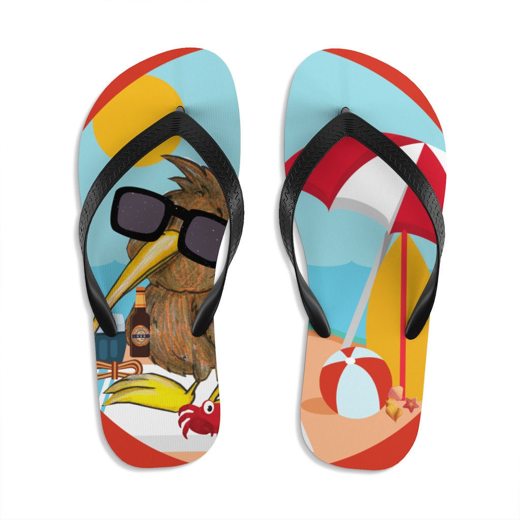 Ken the Kiwi at the beach - Unisex Flip-Flops