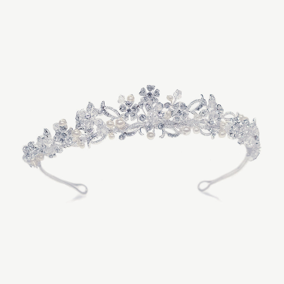 Thumbnail: Hyacinth Silver Crystal Pearl Flower Tiara
