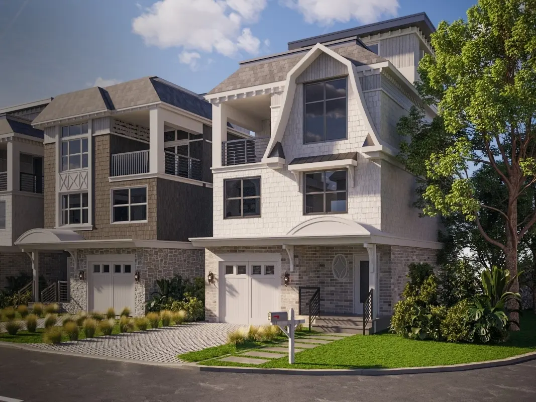 Exterior view of a modern home featuring clean architectural lines, large windows, and a beautifully landscaped front yard