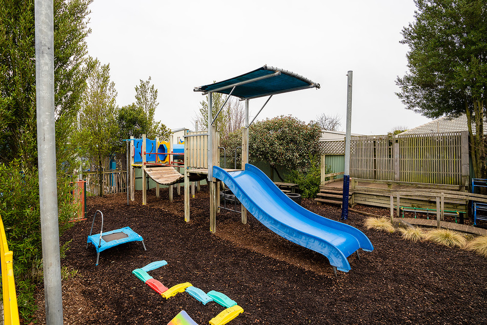 The outdoor play area including slide and jungle gym at Te Whare Rama Balcairn Street in Chch