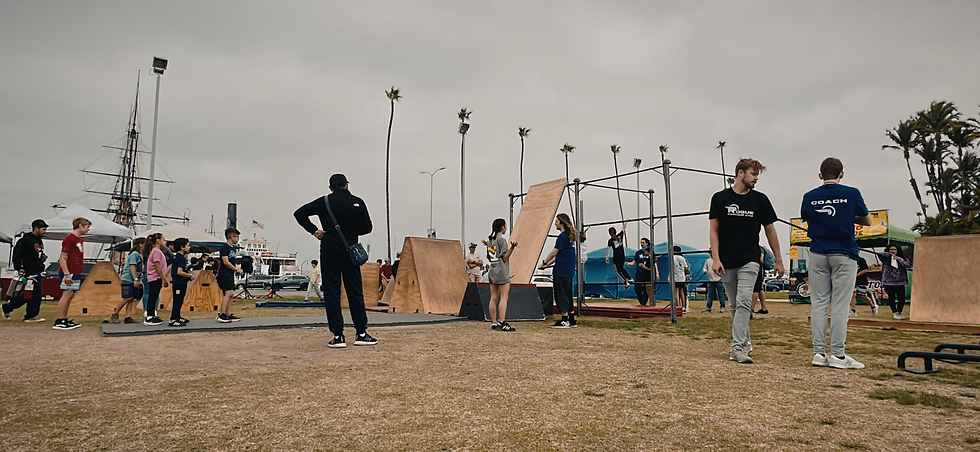 Skill parkour set-up for the Zenith International Parkour Games at Waterfront Park, San Diego