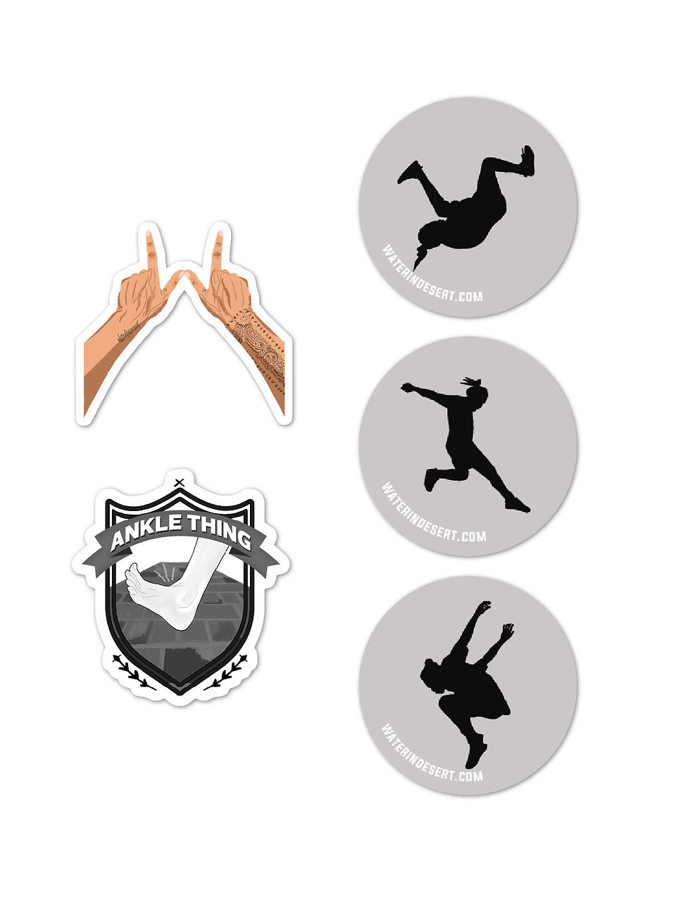 Miniatura: WATERINDESERT STICKER PACK, ankle thing, W hand sign, jump