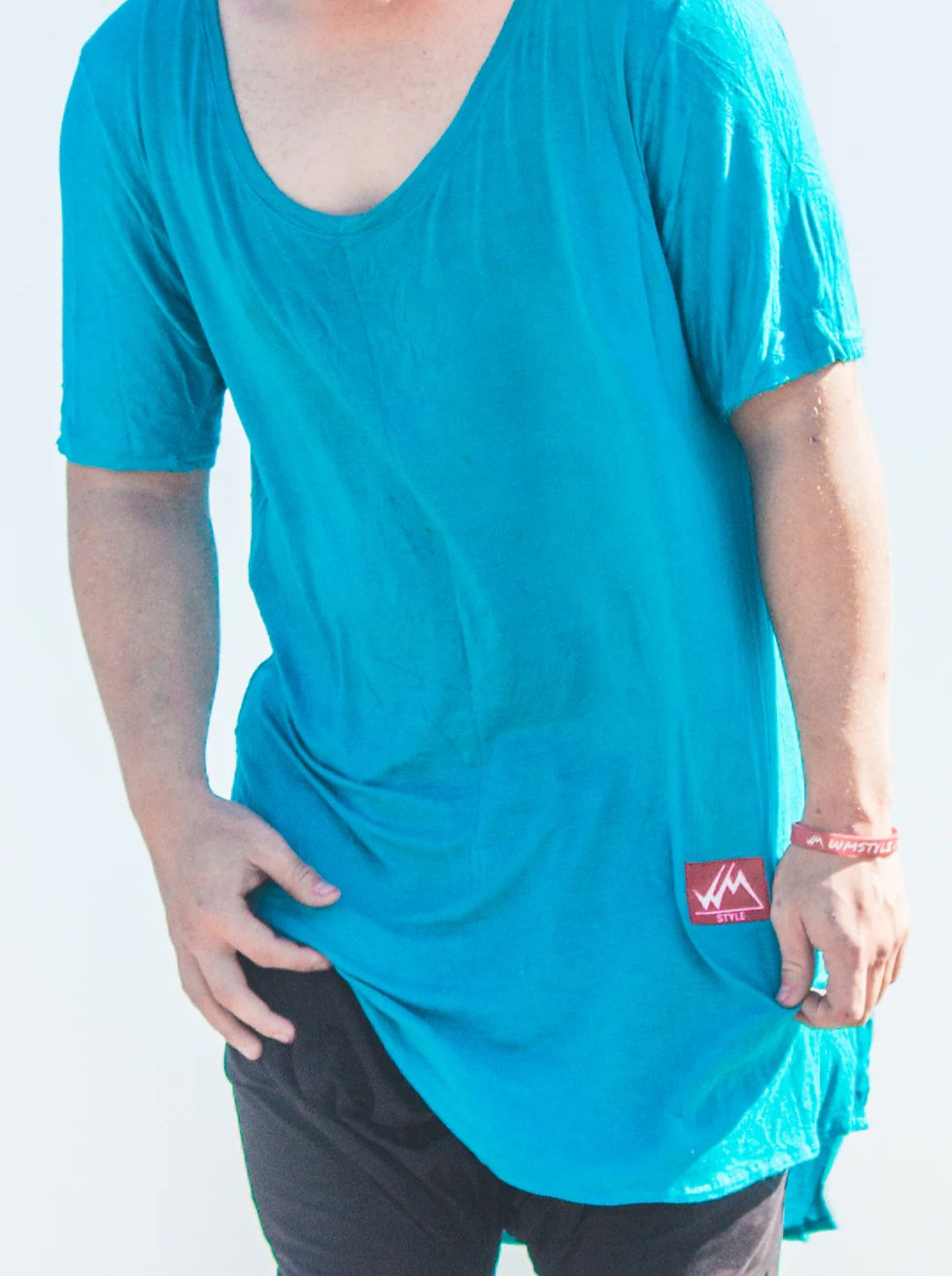 INSPIRE JADE BLUE OPEN NECK T-SHIRT OVERSIZED