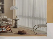 Infinity Dream Curtains combining the functionality of blinds and curtains for elegant partition spaces, offering privacy and light control.