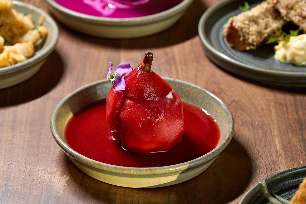 Red Wine Poached Pear & Tofu Cream image