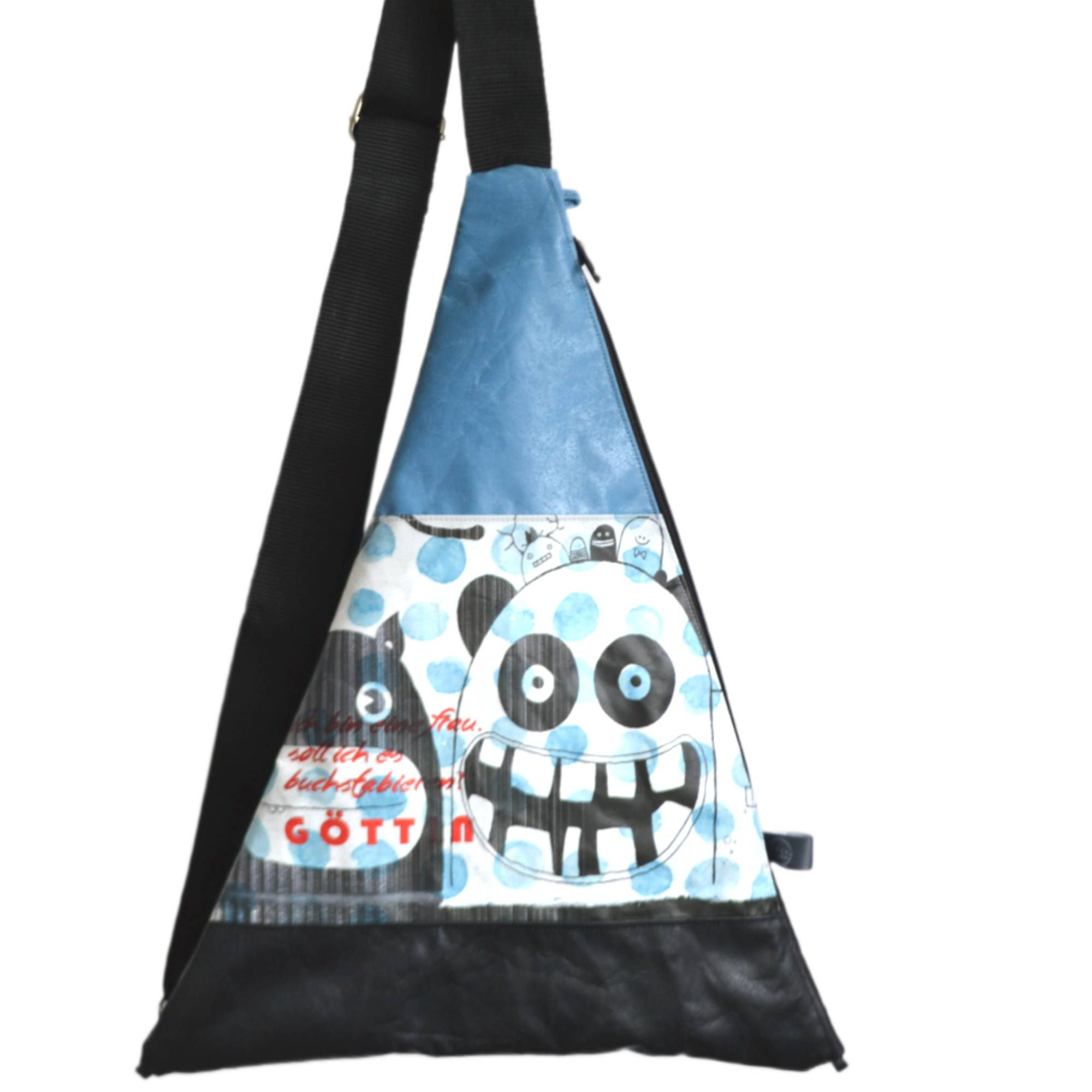 Sling Bag - VintageBlau+schwarz+Graffiti+Göttin