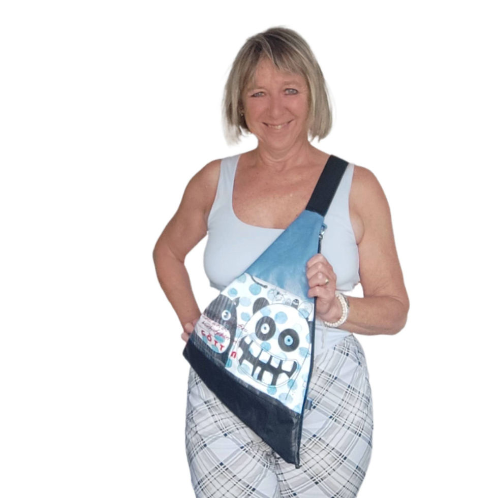 Miniaturbild: Sling Bag - VintageBlau+schwarz+Graffiti+Göttin