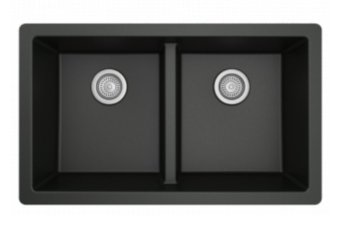 Karran Quartz Undermount Kitchen Sink Dbl 33" x 20" Black