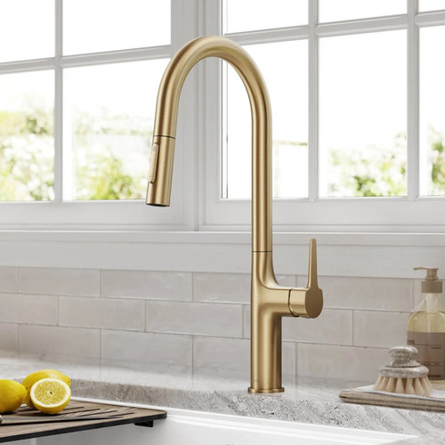Oletto Pull Down Single Handle Kitchen Faucet Brushed Gold