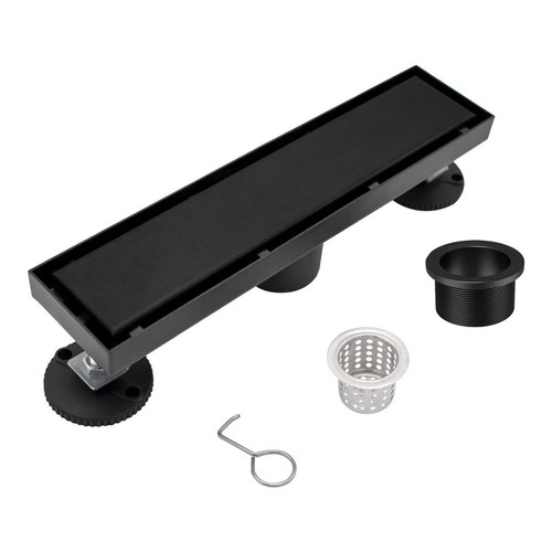 Linear Shower Floor Drain 12" Tile-In Black