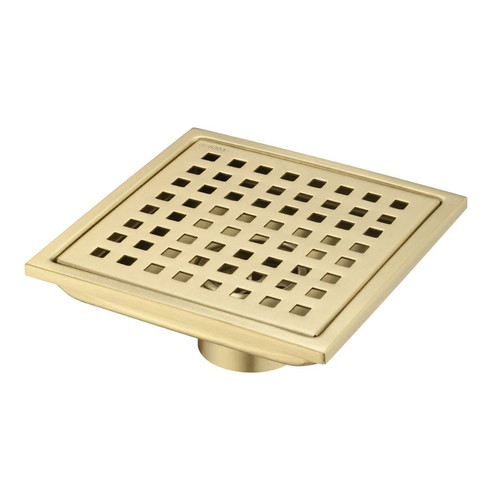 Square Grid Shower Drain 6" Brushed Gold