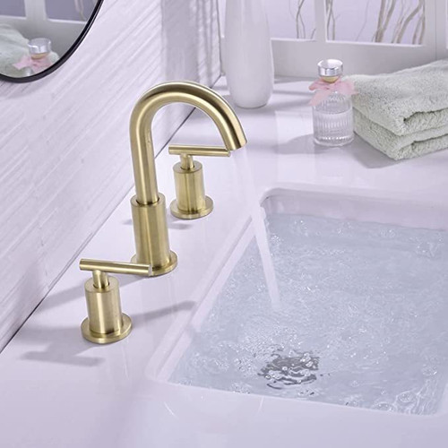 TRUSTMI 2 Handle 8" Faucet 3 Hole with Overflow Pop Up, Brushed Gold