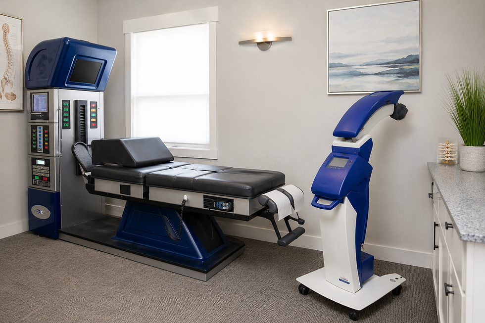 Patient receiving combined laser and spinal decompression therapy in a modern clinic