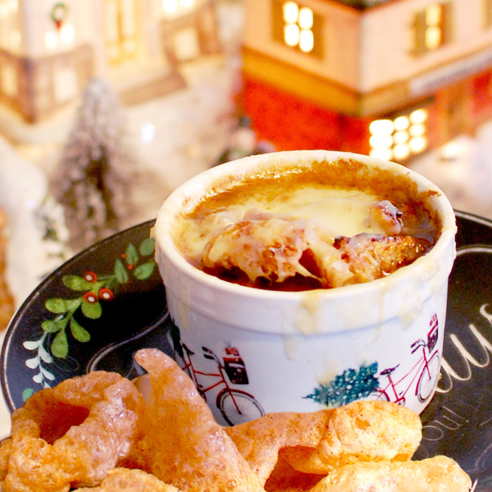 French Onion Soup with Pork Rind Croutons| Pork Rind Blog