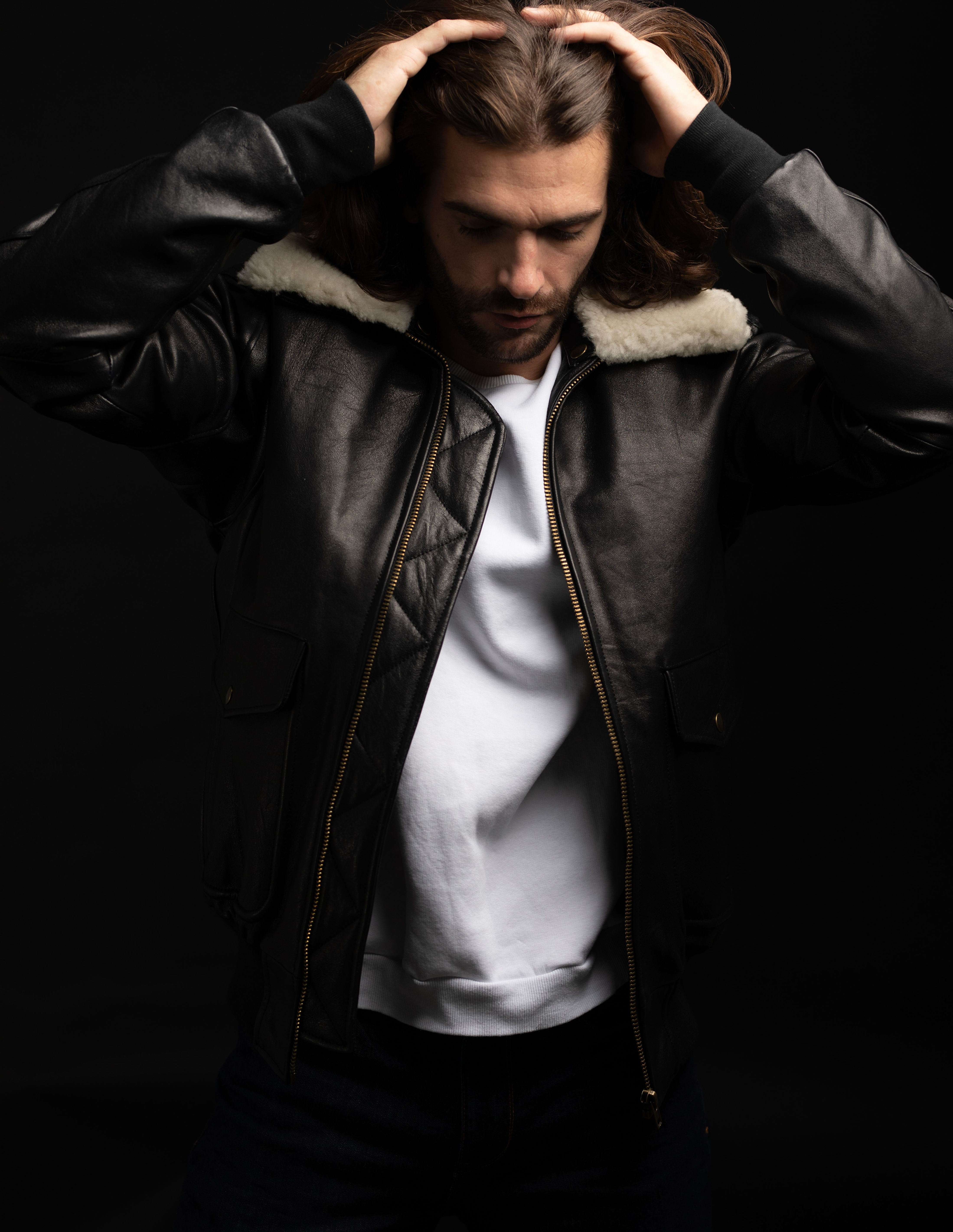 Blouson AVIATEUR en CUIR NOIR