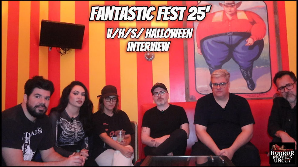 Still from V/H/S Halloween featuring a Halloween night gone wrong in the anthology’s chilling new segments.