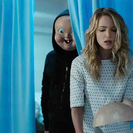 Jessica Rothe in Happy Death Day as Tree Gelbman reacting in a tense moment
