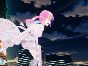 An anime girl appears trapped inside a glowing smartphone screen. E