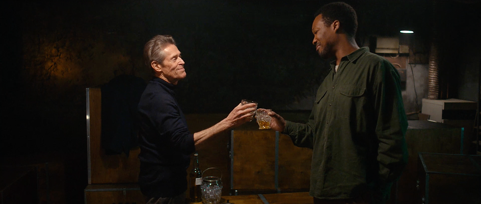 Corey Hawkins and Willem Dafoe in the tense psychological thriller The Man in My Basement.