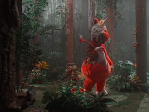 Promotional image of Buddy, the orange unicorn from the upcoming horror film Buddy.