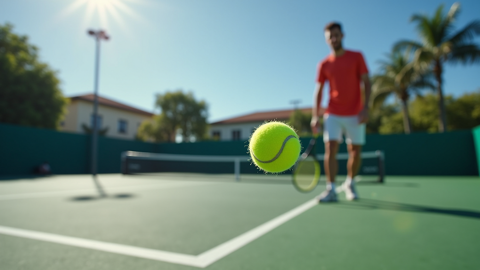 Eye-level view of a tennis player practicing their serve at Naples Tennis Academy