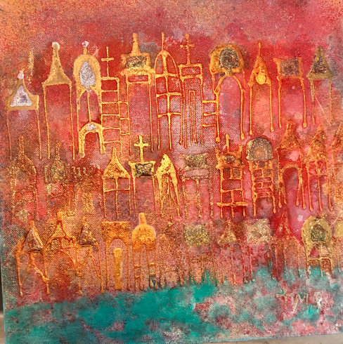 Summer of Fire shows a golden kingdom by the ocean red-orange skies. 