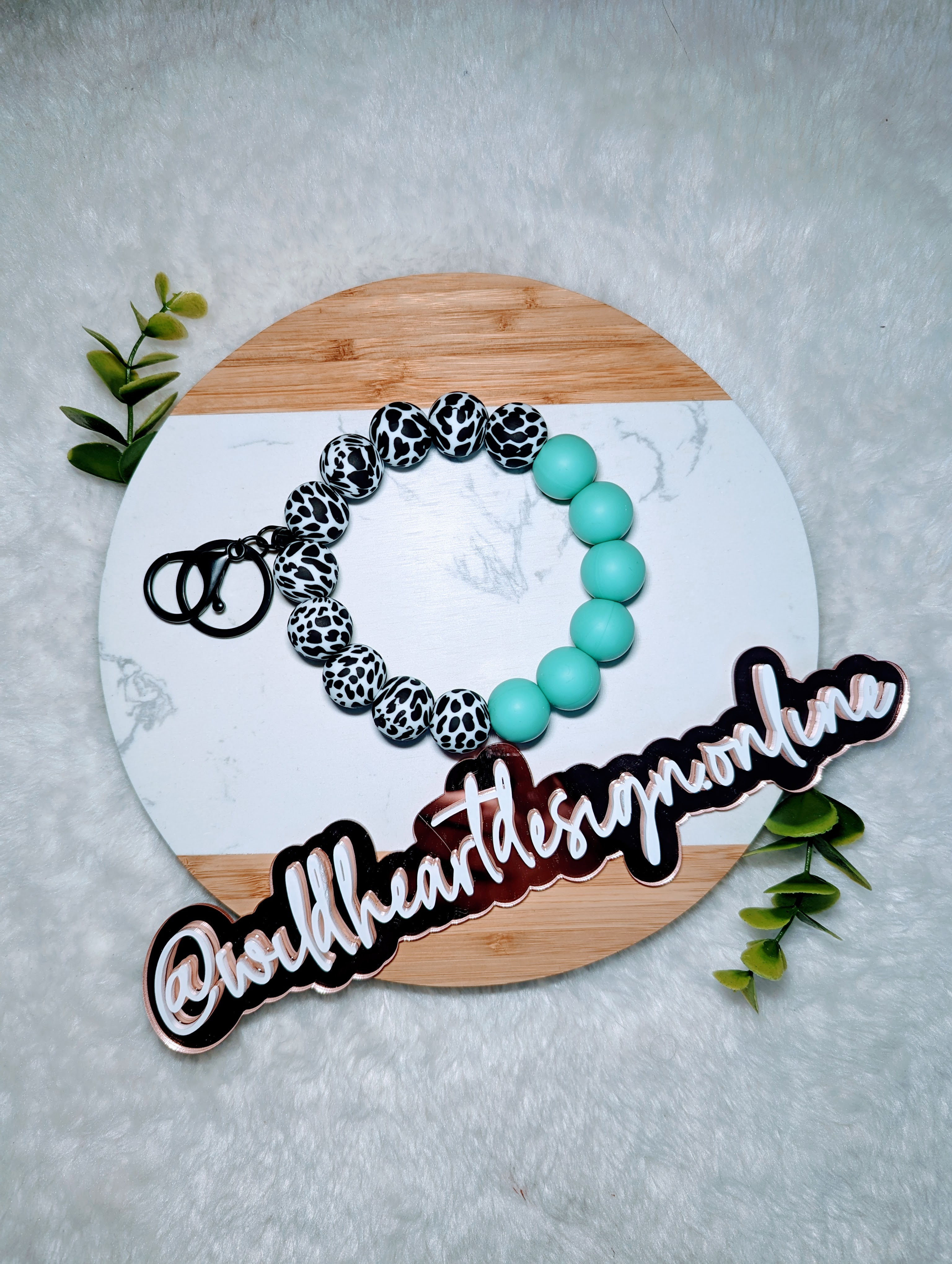 Cow Print & Teal Wristlet