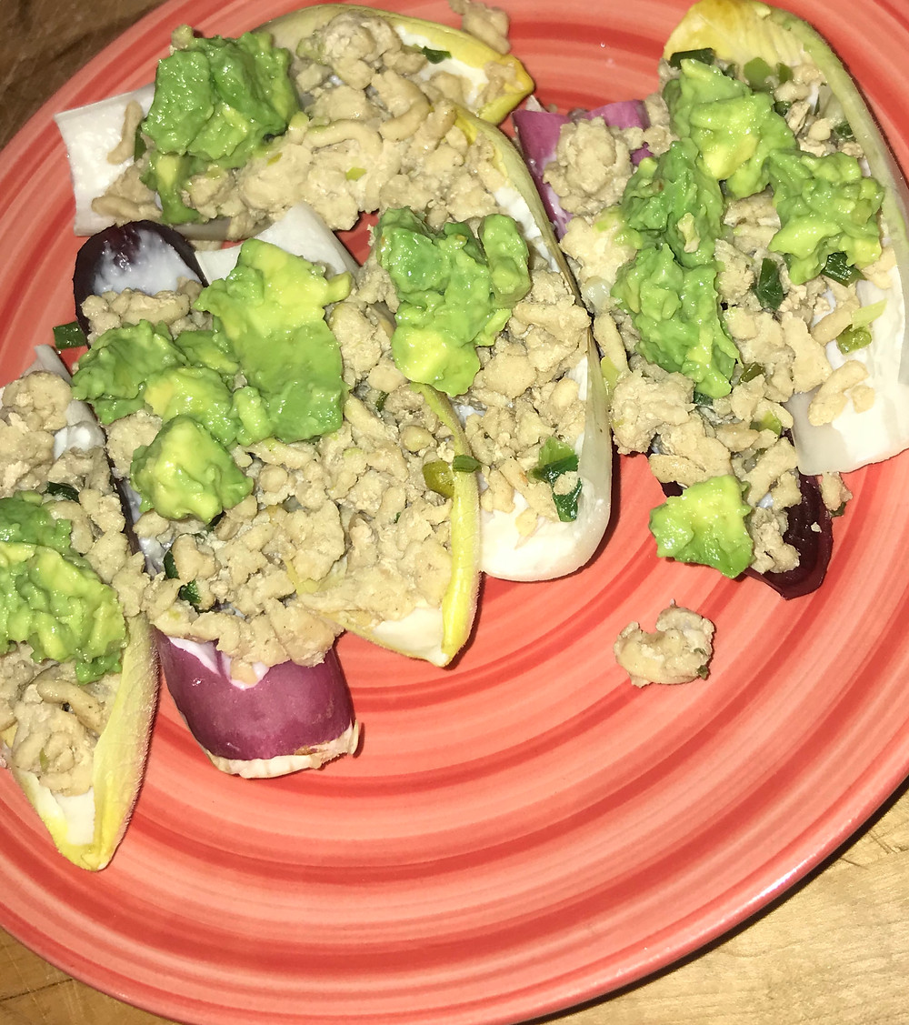 endives, chicken, avocado, tacos, guilt free, guacamole