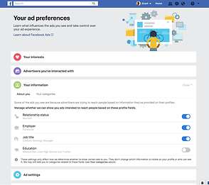 Facebook screnshot: Ad preferences