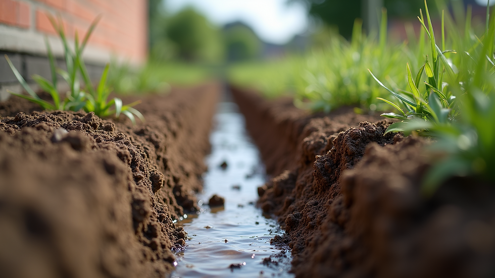 Close-up view of a home foundation with proper drainage