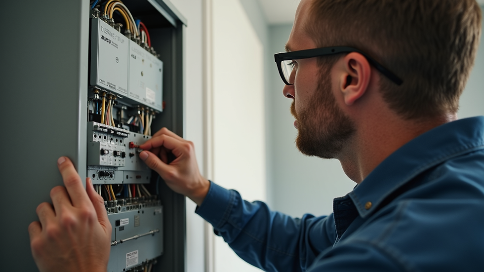 Close-up view of a home inspector checking electrical panel