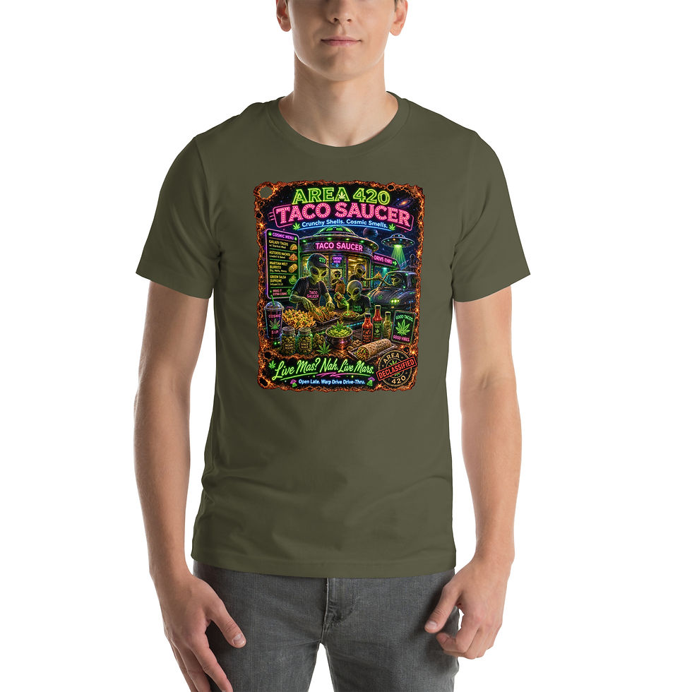 Thumbnail: Area 420 Taco Saucer | Retro Alien Drive-Thru Neon T-Shirt