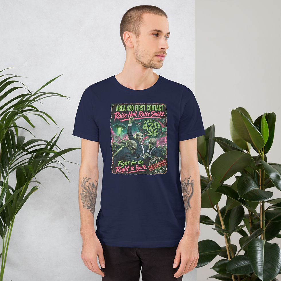 Thumbnail: Area 420 First Contact | Raise Hell. Raise Smoke. Retro Alien Protest T-Shirt