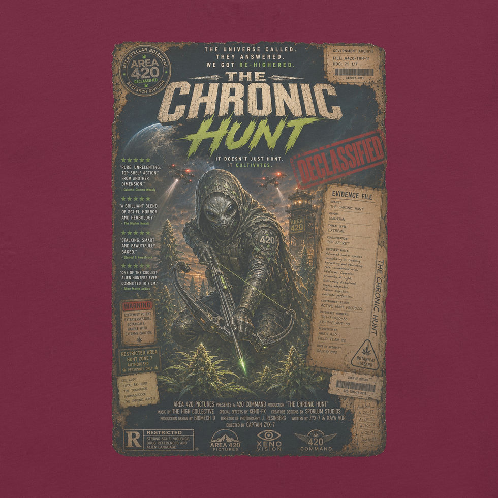 Thumbnail: Area 420 Presents: The Chronic Hunt | Retro Sci-Fi Alien Movie Poster T-Shirt