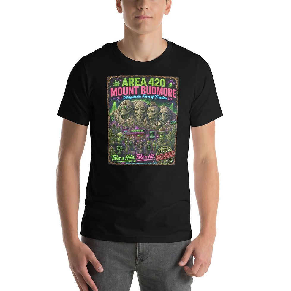 Thumbnail: Area 420 Mount Budmore | Intergalactic Faces of Freedom Retro Alien T-Shirt