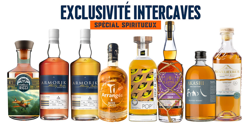 Sélection exclusive de spiritueux disponibles chez Inter Caves, présentant une gamme variée de rhums et whiskies distingués.