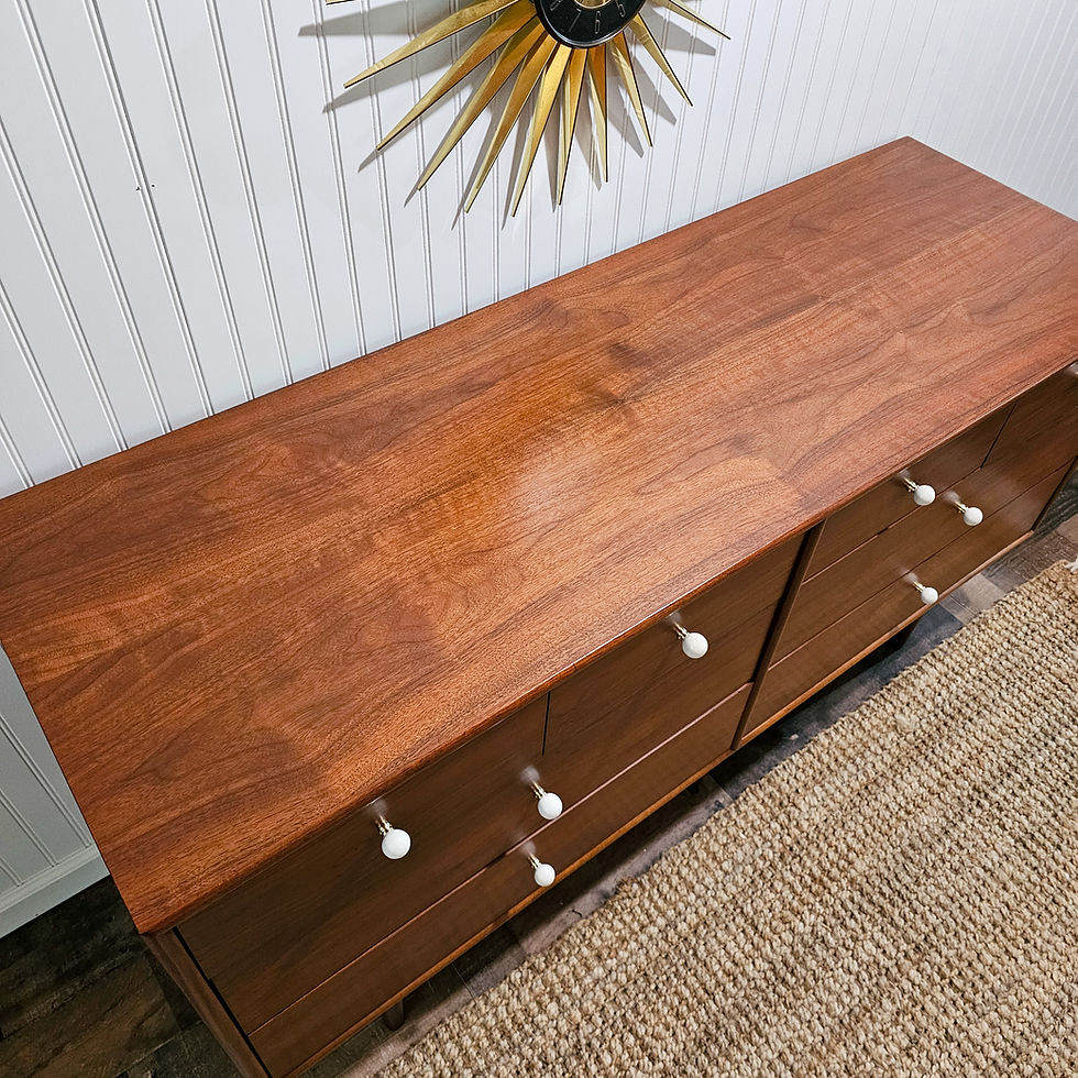 Thumbnail: Restored 8 drawer walnut dresser by Kipp Stewart for Drexel Declaration