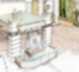 Fontaine d'un hôtel particulier - Monte Carlo / Dessin ECARTFIXE au feutre et crayons de couleur
